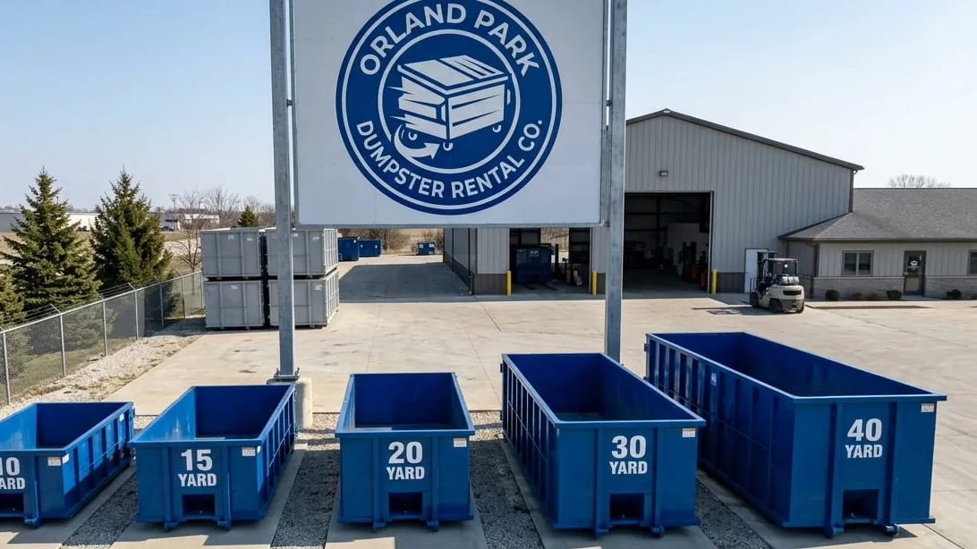 Roll-off dumpster delivery across Orland Park and seventeen places in Cook and Will Counties, Illinois, from the yard on 183rd Place Roll-off dumpster delivery across Orland Park and seventeen places in Cook and Will Counties, Illinois, from the yard on 183rd Place